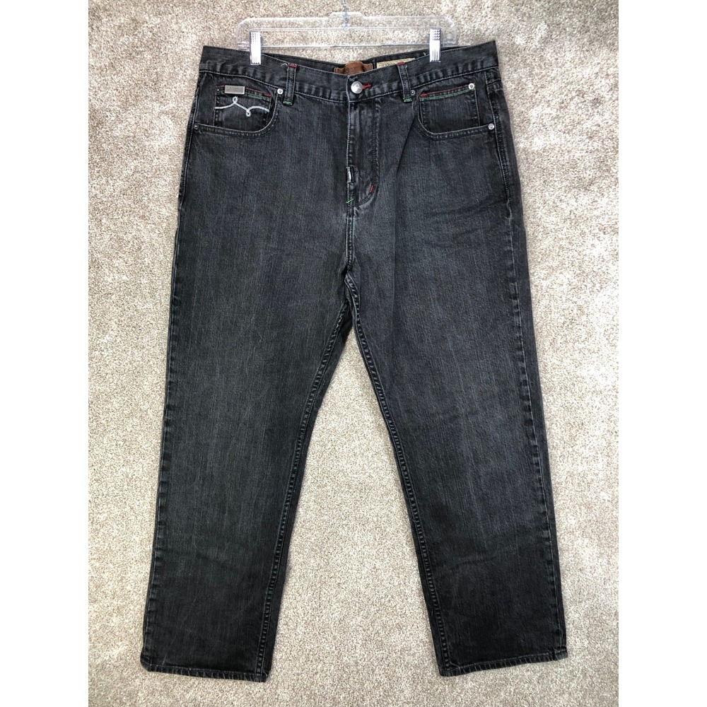LRG Straight Leg Baggy Jeans Mens 40 Black Contrast Stitch Stretch Grunge Denim